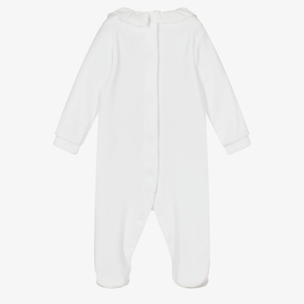 Babidu-White Cotton Velour Babygrow | Childrensalon Outlet