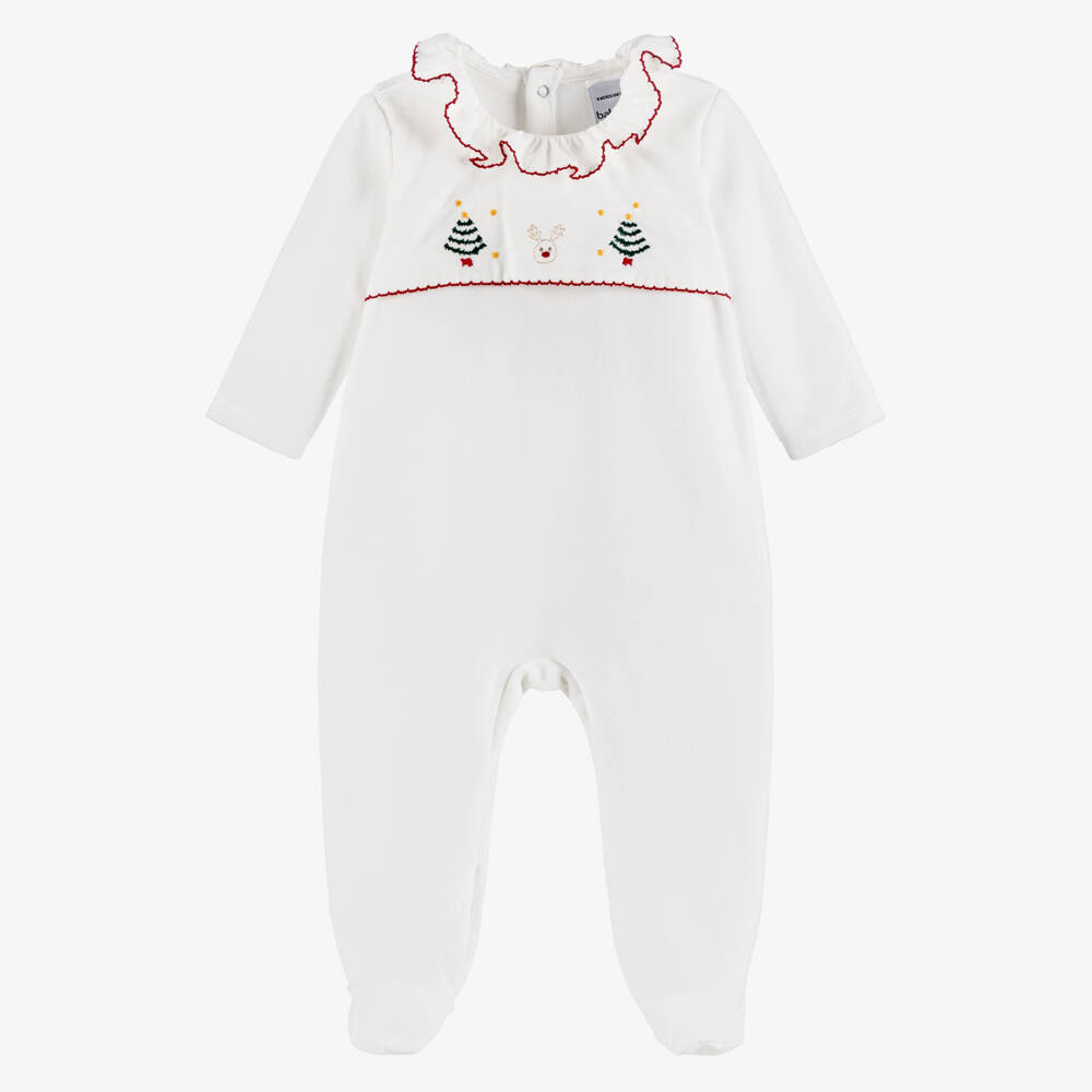 Babidu-بدلة نوم مخملية بيضاء نقية للرضع | Childrensalon Outlet