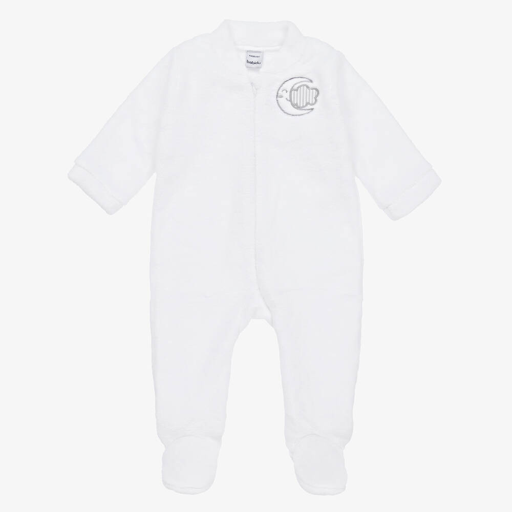 Babidu - White Fleece Babygrow | Childrensalon