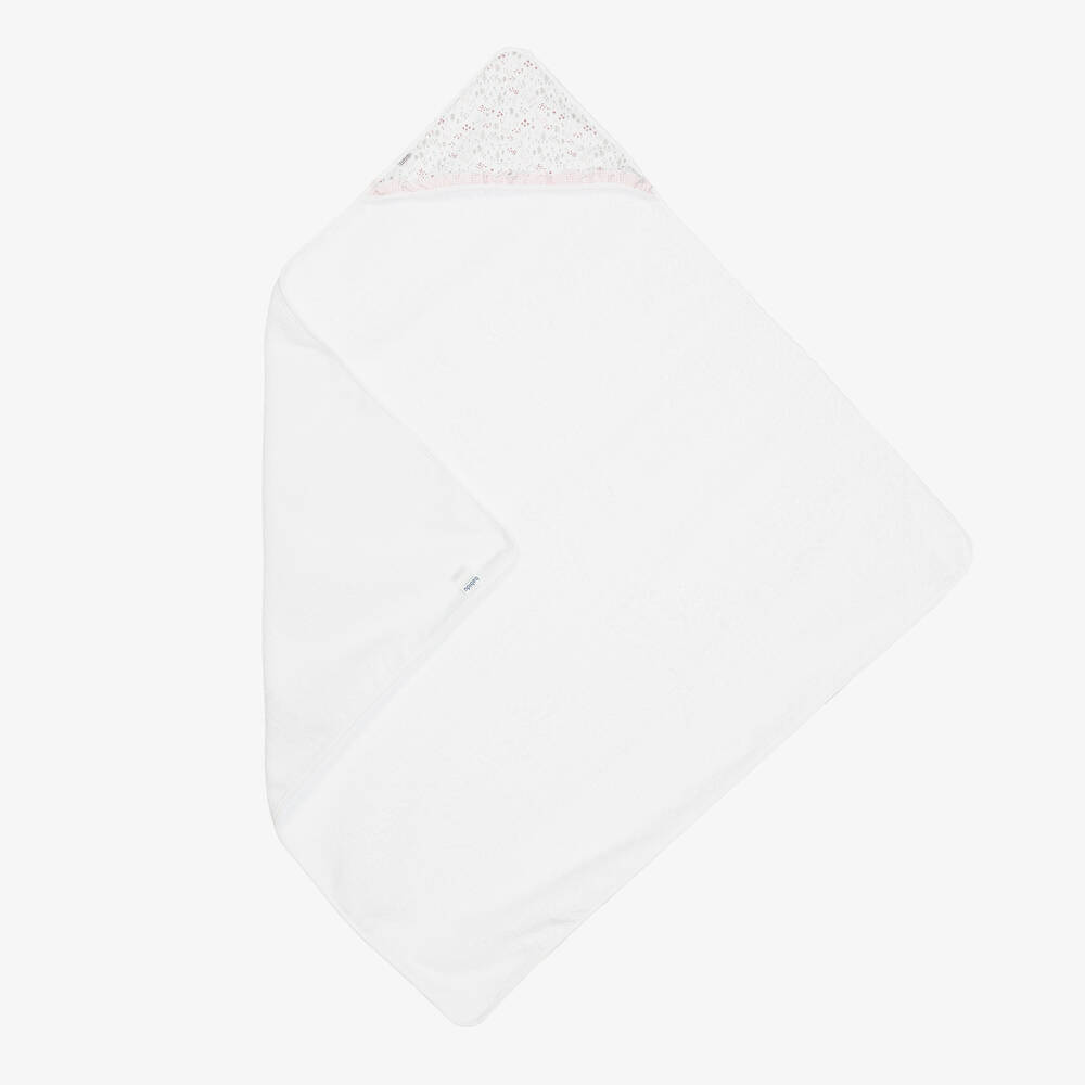 Babidu - منشفة هودي قطن لون أبيض بطبعة ورود (100 سم) | Childrensalon