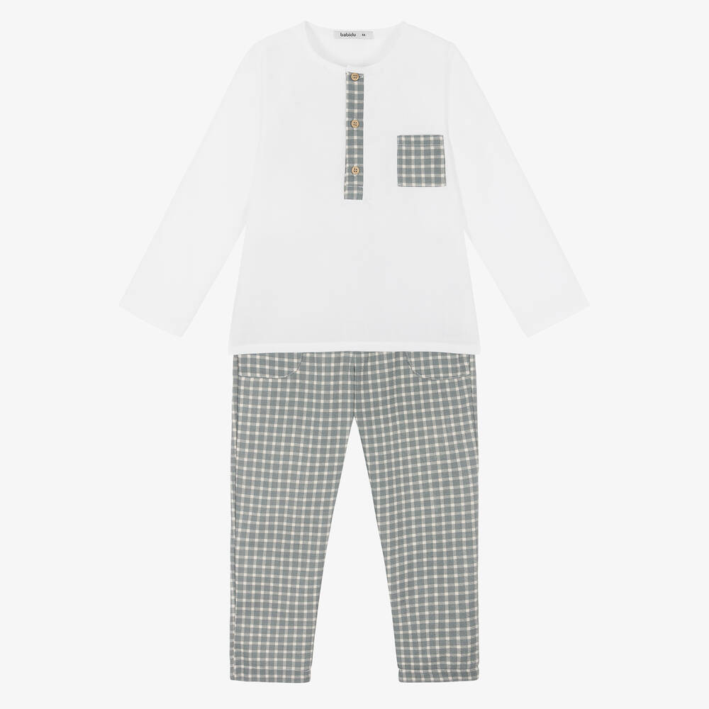 Babidu - White Gingham Trouser Set | Childrensalon
