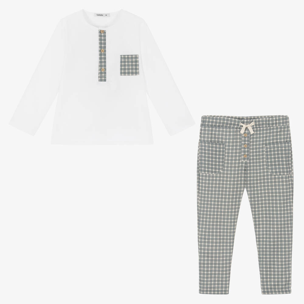 Babidu-Белый топ и брюки в клетку | Childrensalon Outlet