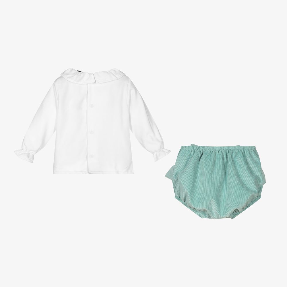 بابيدو -طقم شورت وبلوز أطفال بناتي قطن لون أخضر وأبيض | Childrensalon Outlet