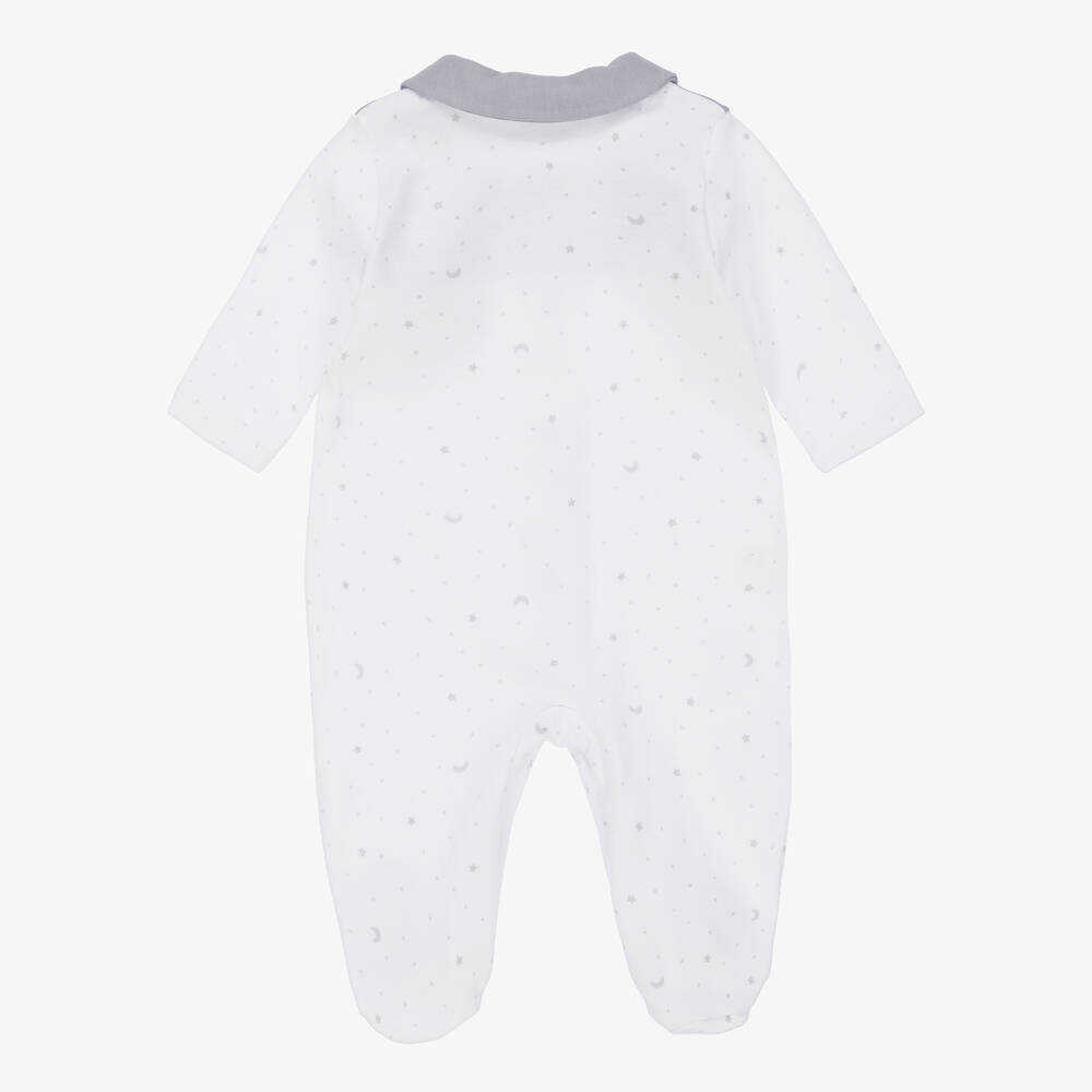 Babidu-White & Grey Cotton Babygrow | Childrensalon Outlet