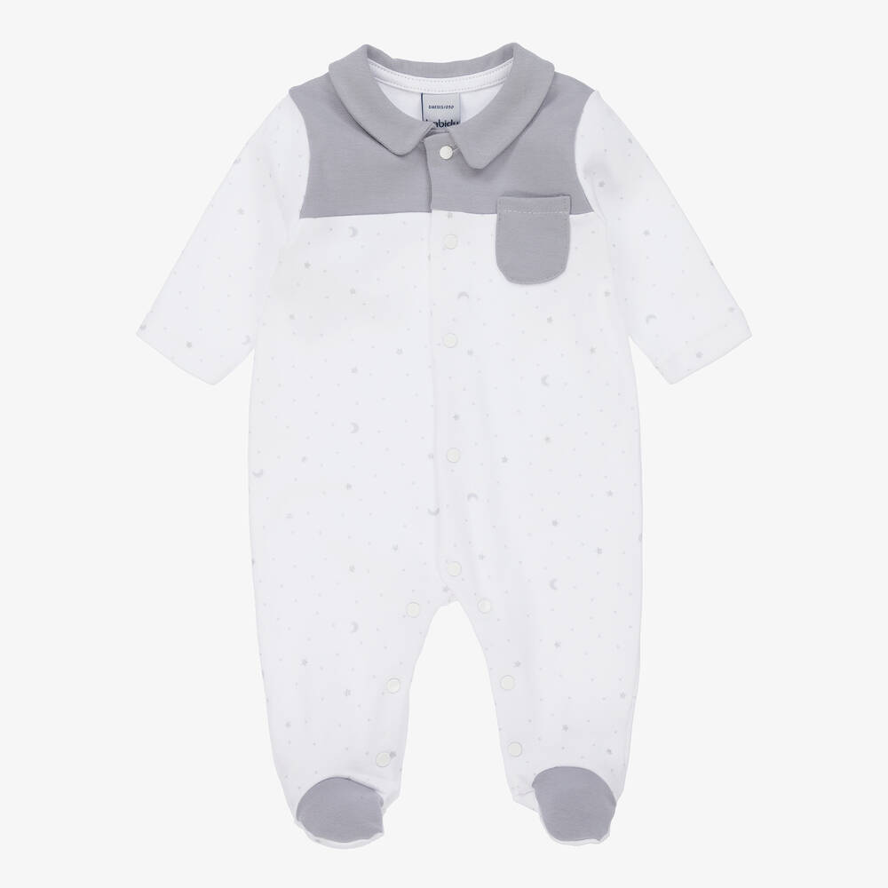 Babidu-Бело-серый хлопковый комбинезон | Childrensalon Outlet