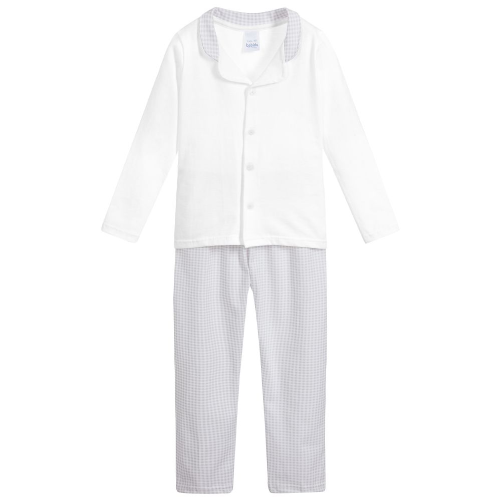 Babidu - White & Grey Cotton Pyjamas | Childrensalon