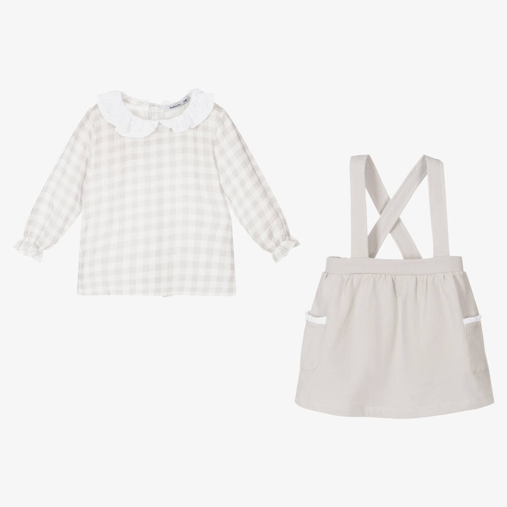 Babidu-White & Grey Cotton Skirt Set | Childrensalon Outlet
