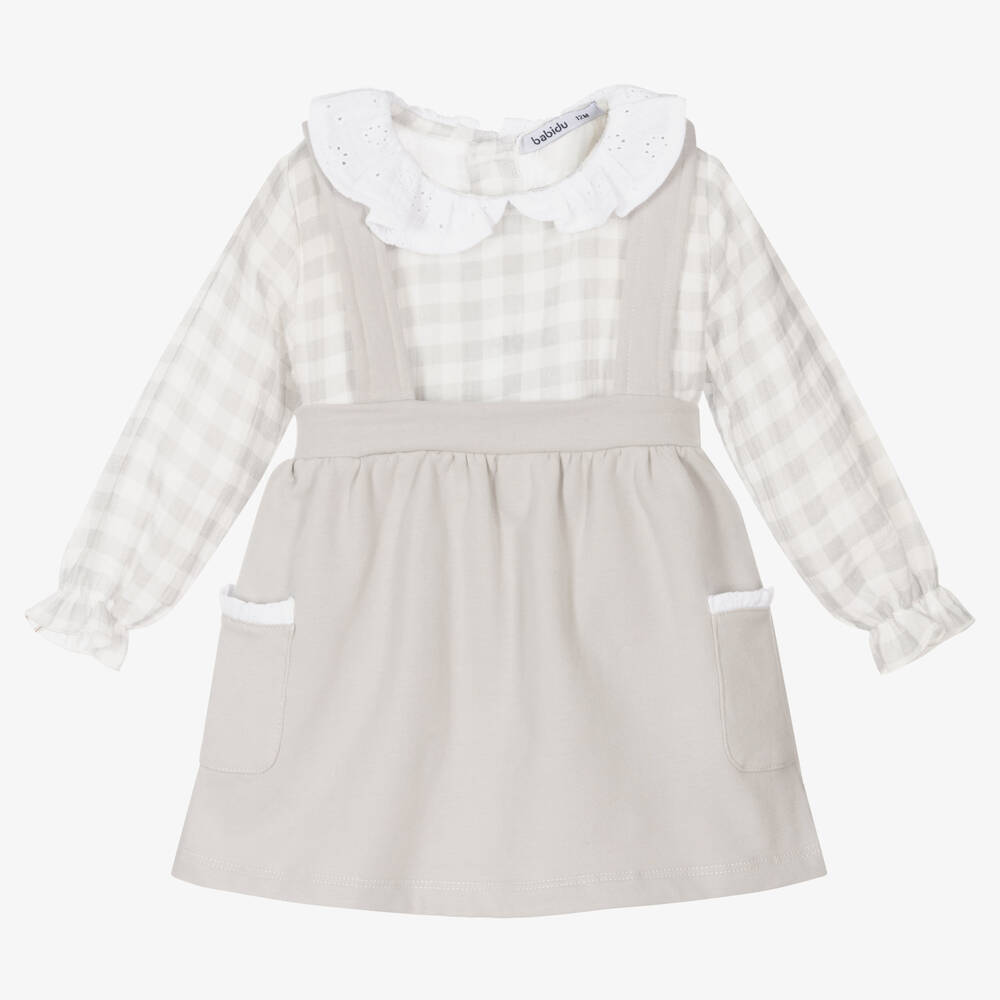 Babidu - White & Grey Cotton Skirt Set | Childrensalon