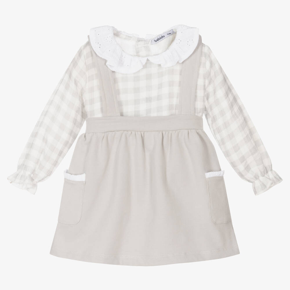 Babidu - Jupe blanche et grise en coton | Childrensalon