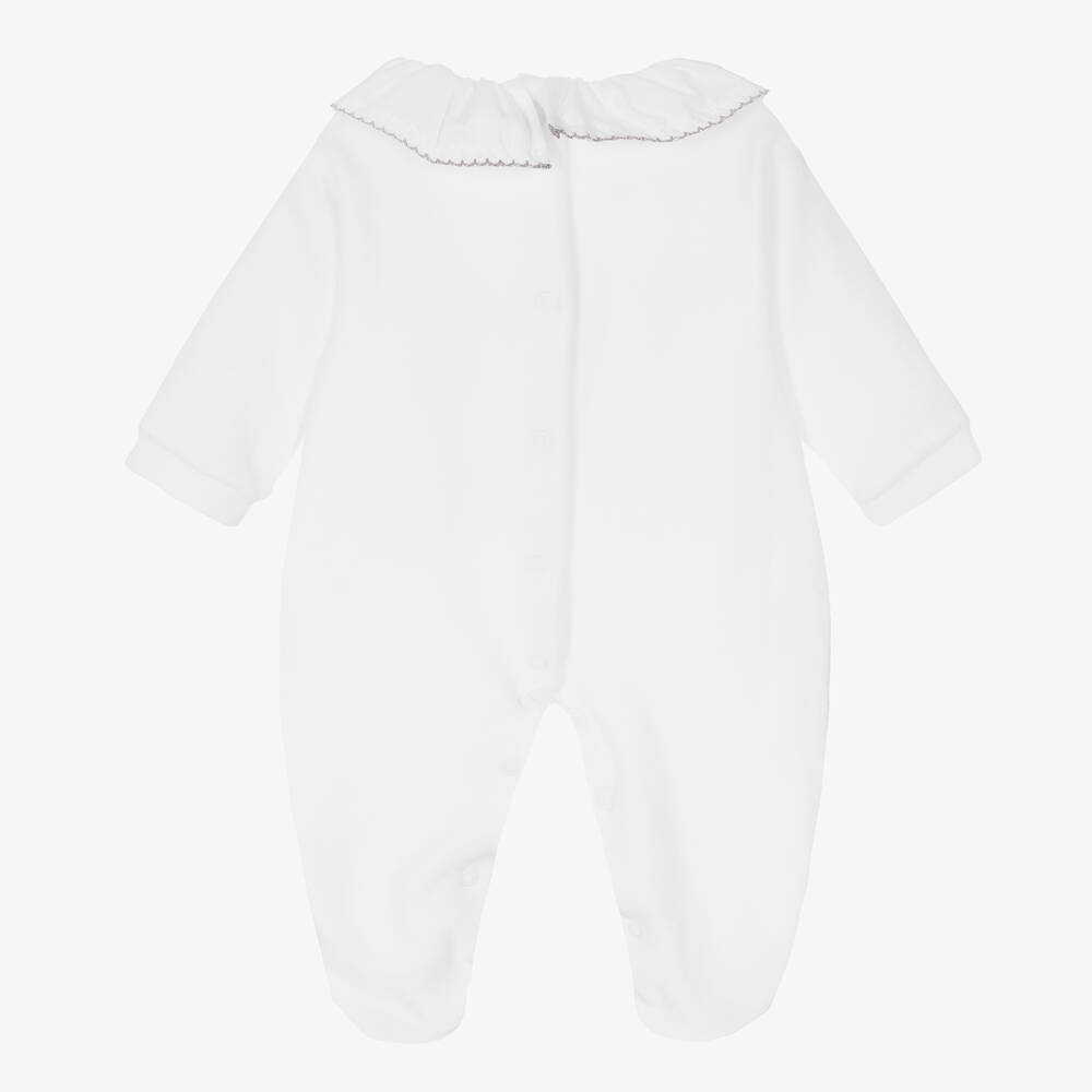 Babidu-White & Grey Velour Babygrow | Childrensalon Outlet