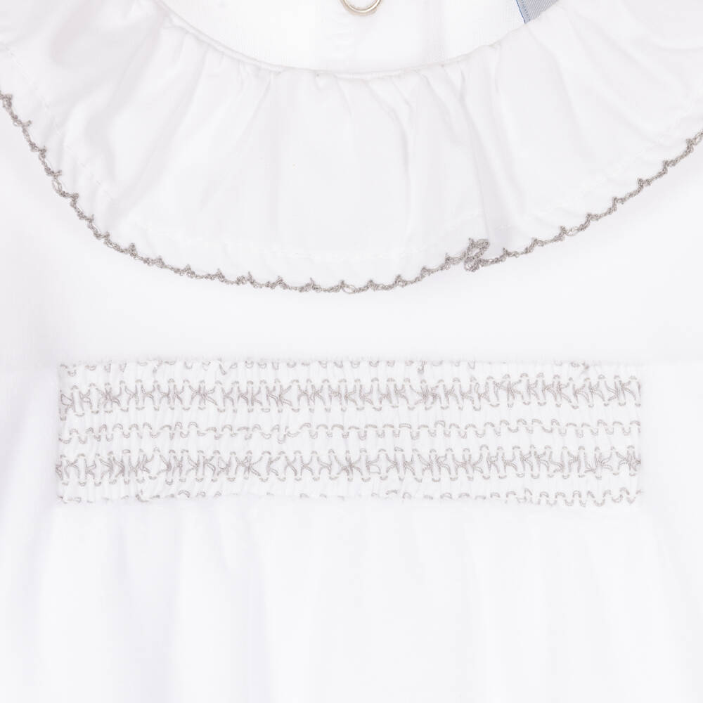 Babidu-White & Grey Velour Babygrow | Childrensalon Outlet