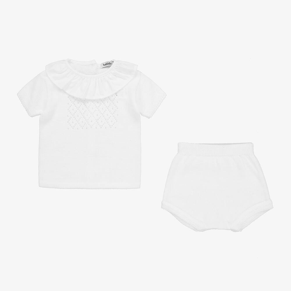 Babidu-White Knitted Baby Shorts Set | Childrensalon Outlet
