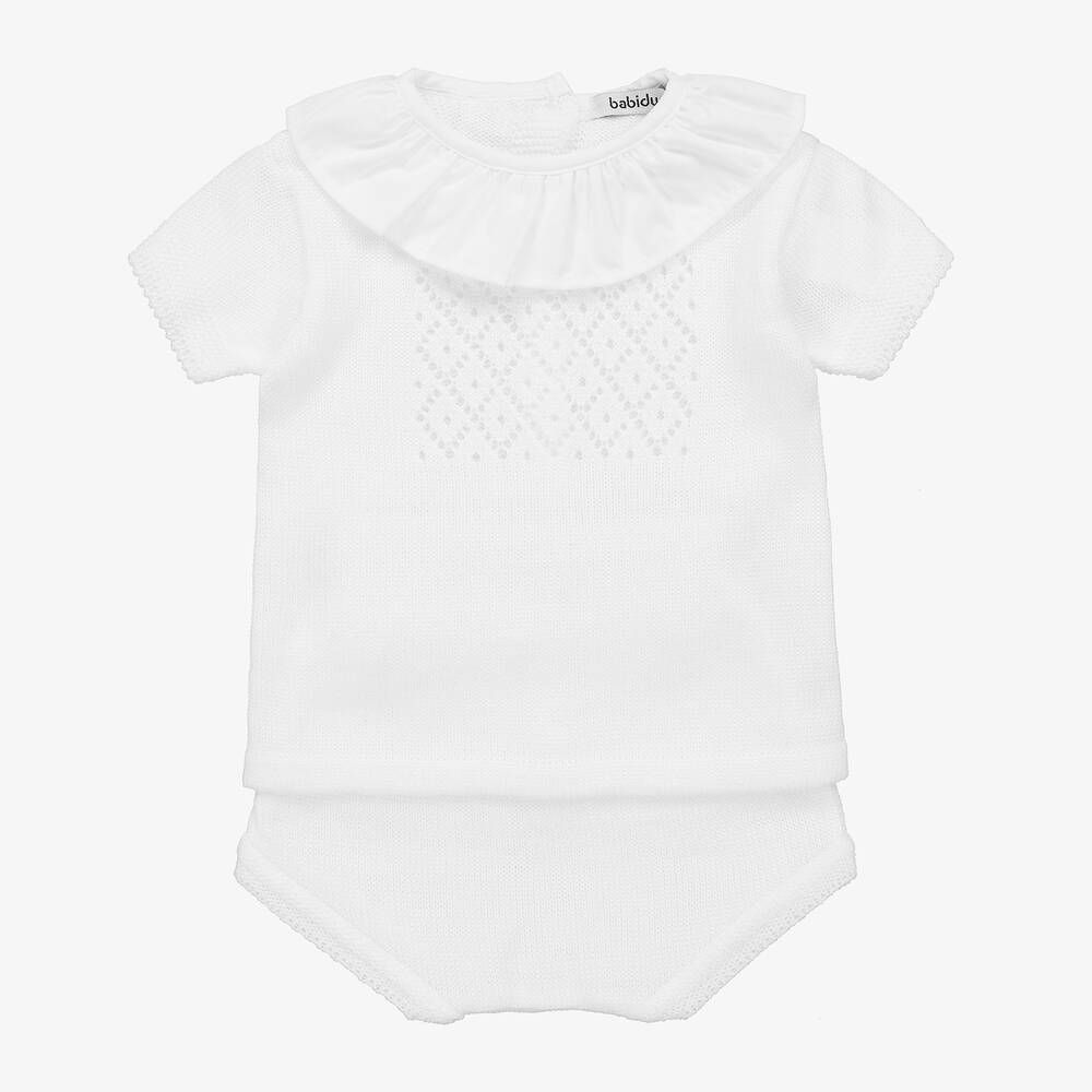 Babidu-White Knitted Baby Shorts Set | Childrensalon Outlet