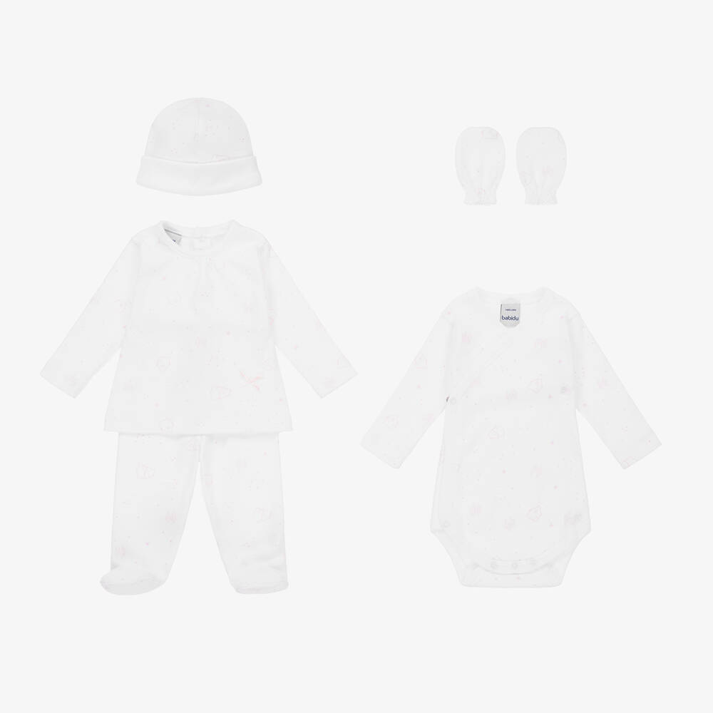 Babidu - White & Pink Babysuit Set | Childrensalon