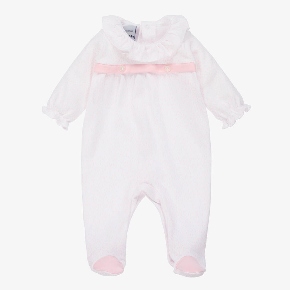 Babidu - White & Pink Cotton Babygrow | Childrensalon