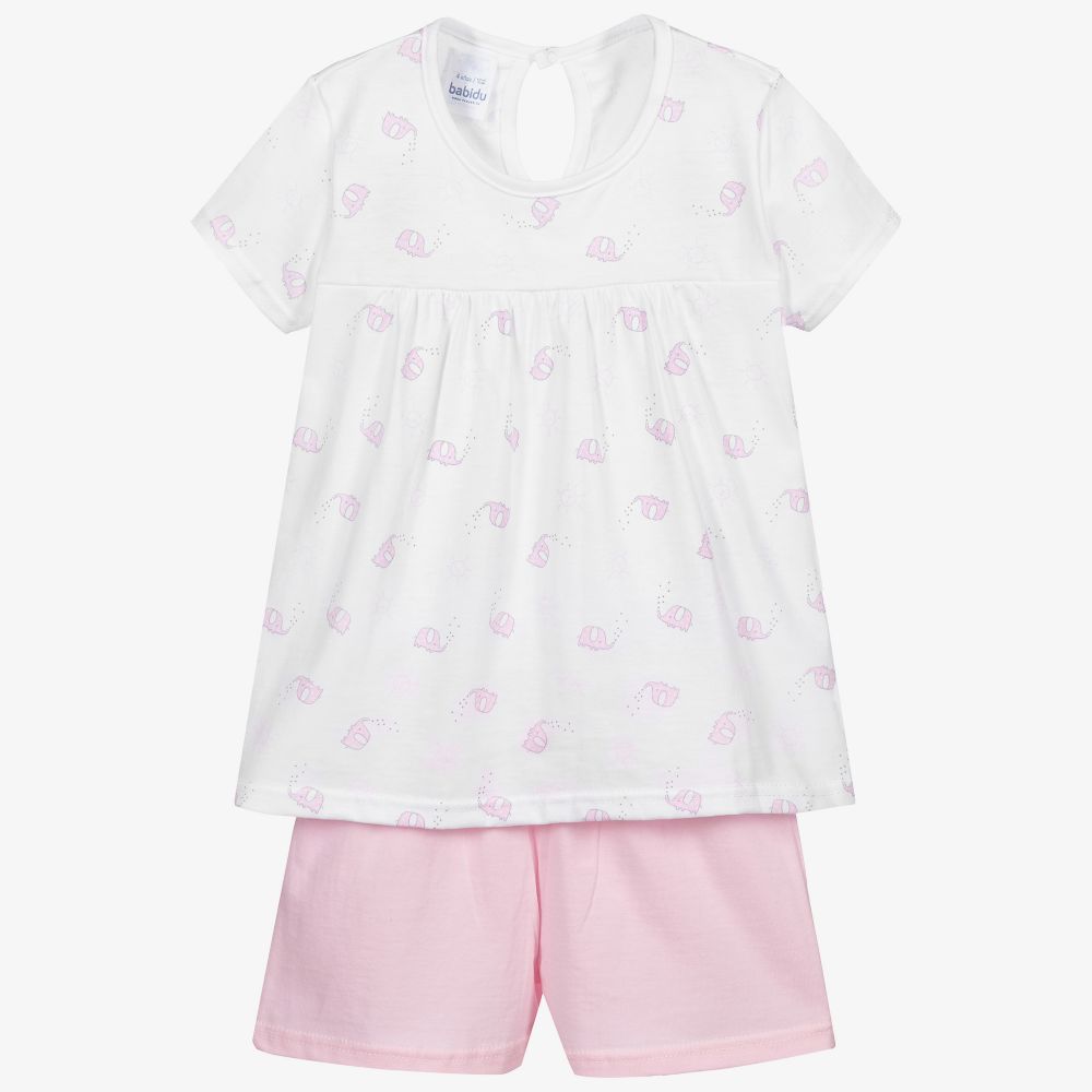Babidu - White & Pink Cotton Pyjamas | Childrensalon