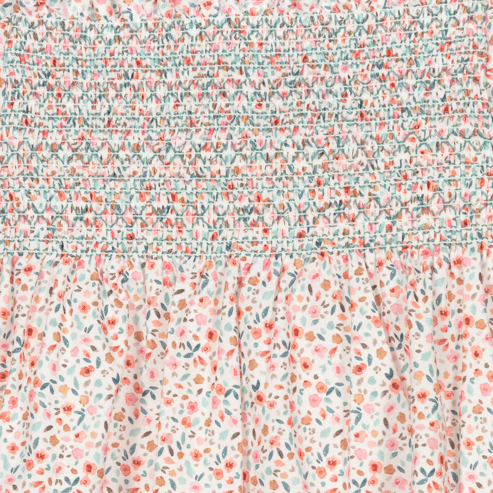 Babidu-فستان قطن بوبلين لون أبيض وزهري بطبعة ورود | Childrensalon Outlet