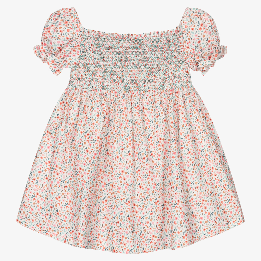 Babidu - Geblümtes Kleid in Weiß und Rosa  | Childrensalon