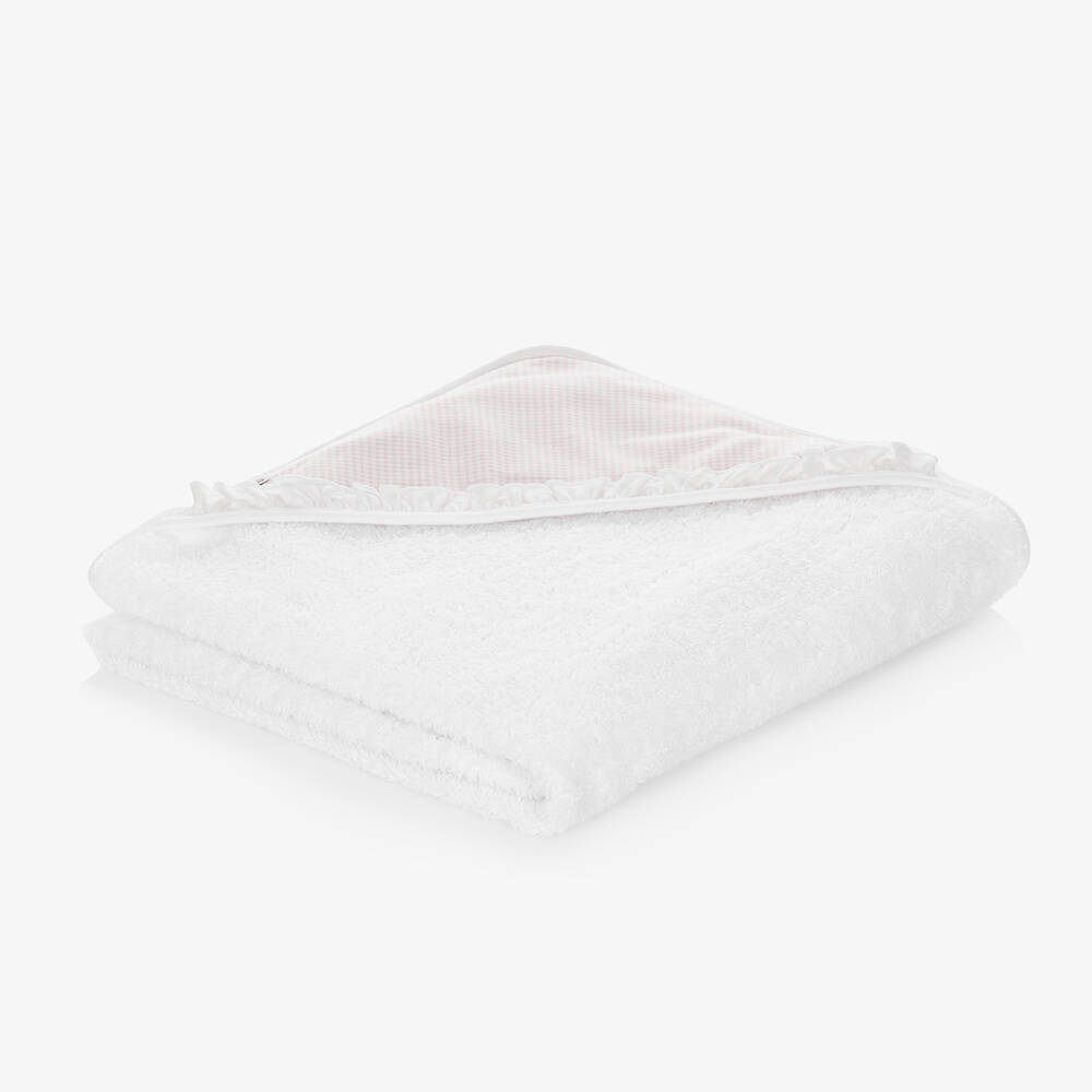 بابيدو -منشفة هودي قطن لون أبيض وزهري (100 سم) | Childrensalon Outlet