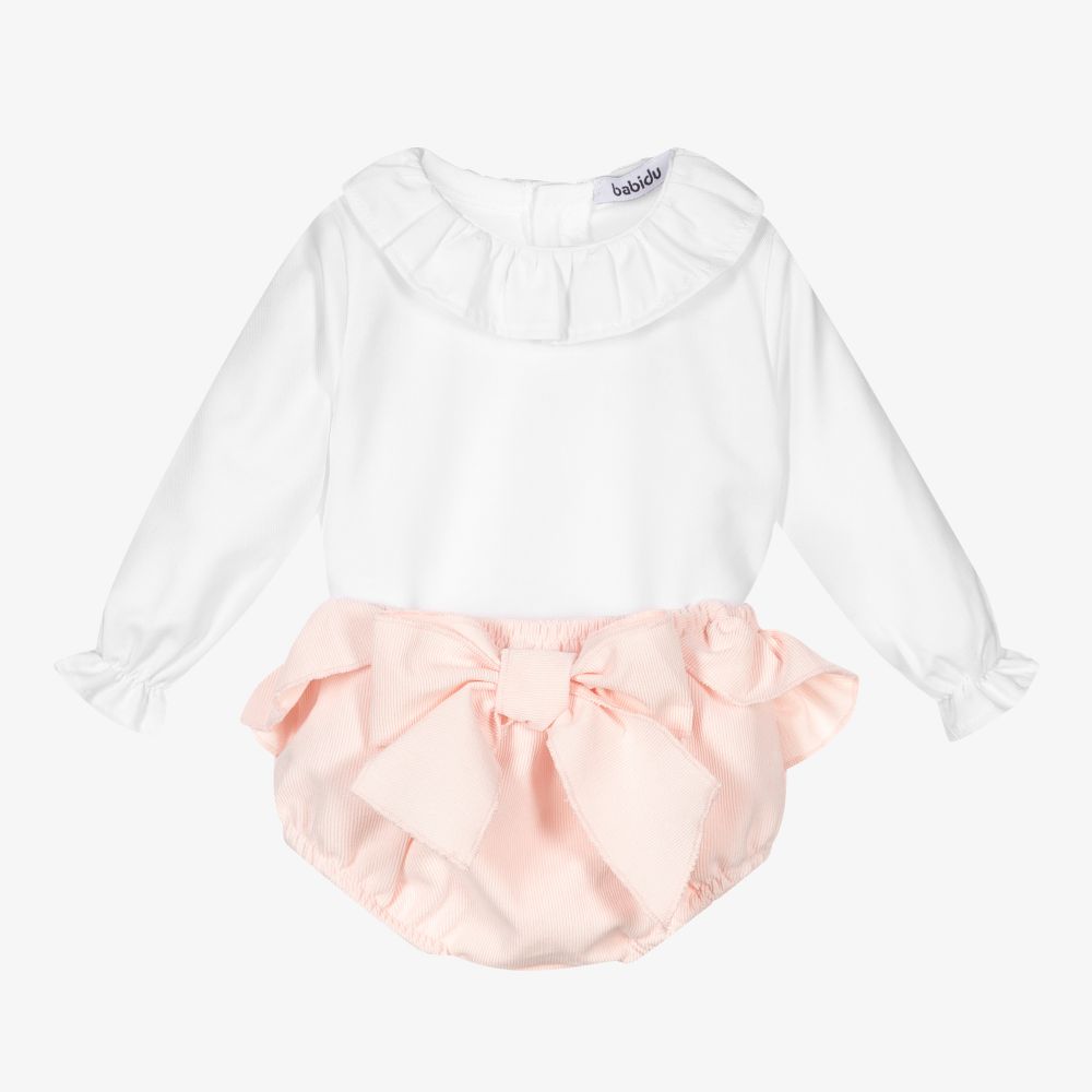 Babidu - White & Pink Shorts Set | Childrensalon