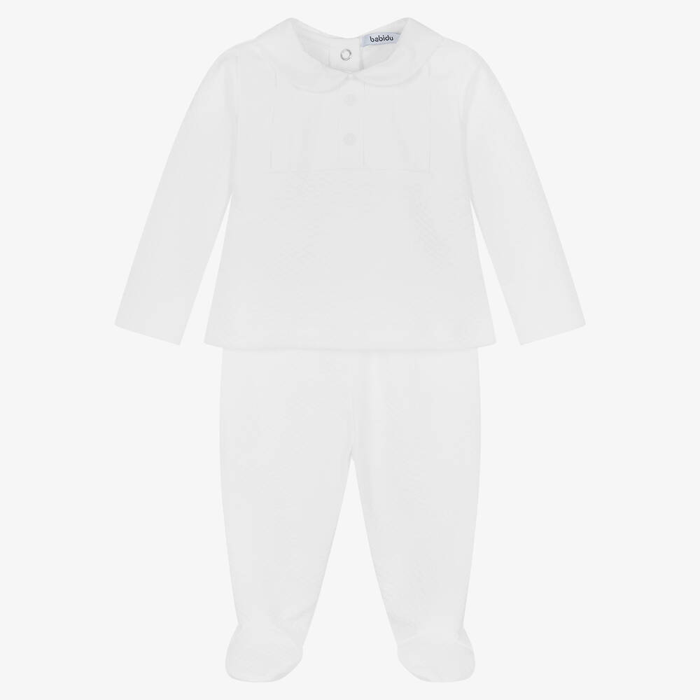 Babidu - White Quilted Cotton 2 Piece Babygrow | Childrensalon