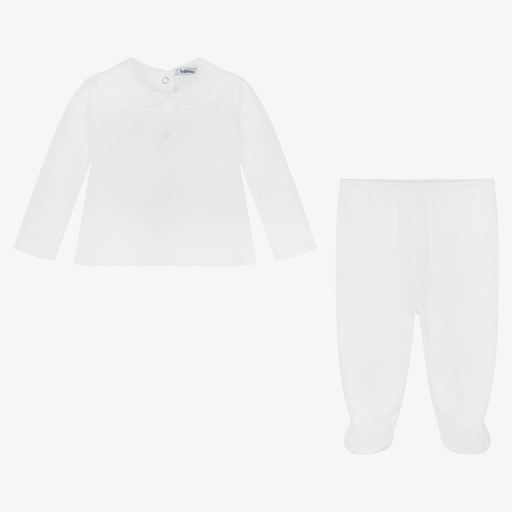 Babidu-White Quilted Cotton 2 Piece Babygrow | Childrensalon Outlet