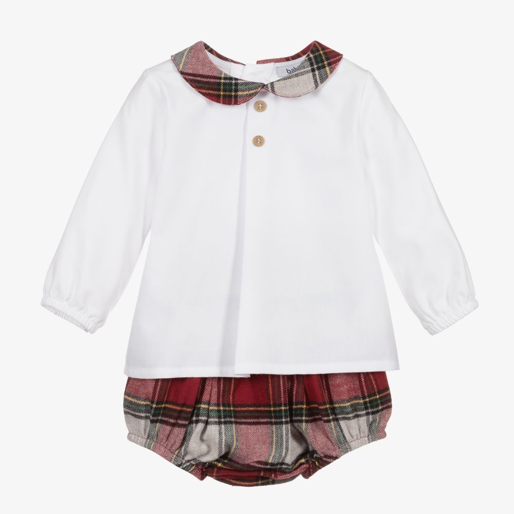 Babidu - White & Red Tartan Shorts Set | Childrensalon