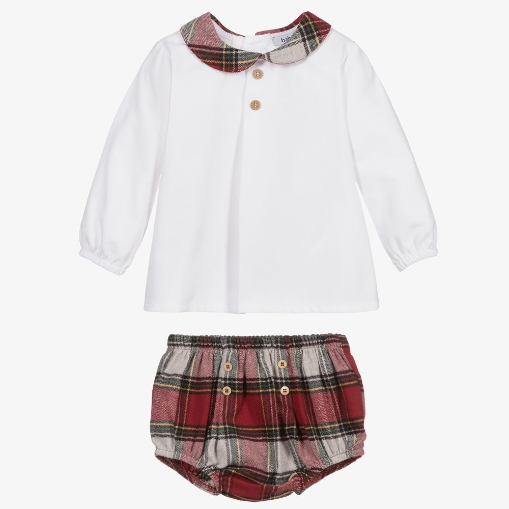 Babidu-طقم شورت تارتان لون أبيض وأحمر للأطفال | Childrensalon Outlet