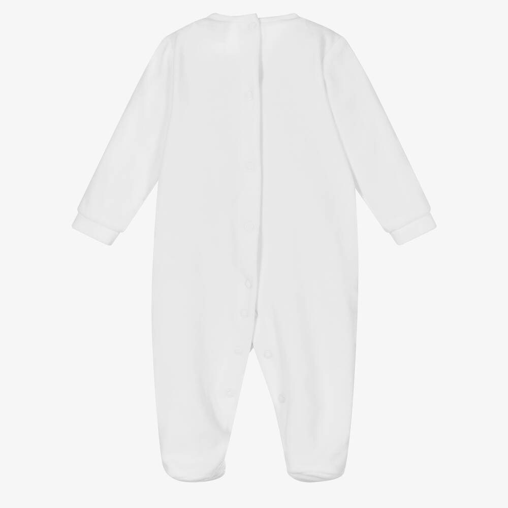 Babidu-White Shirred Cotton Velour Babygrow | Childrensalon Outlet