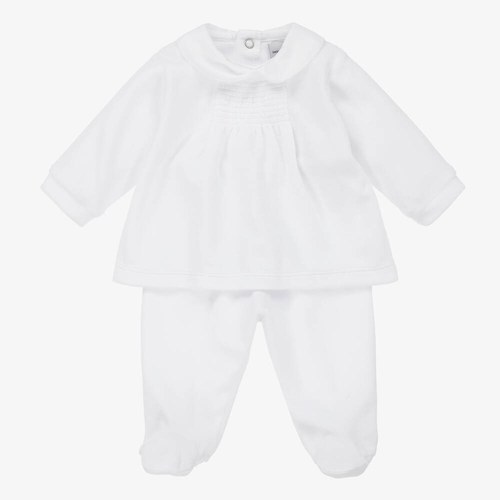 Babidu - White Velour 2 Piece Babygrow | Childrensalon