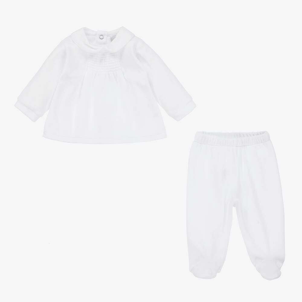 Babidu-White Velour 2 Piece Babygrow | Childrensalon Outlet