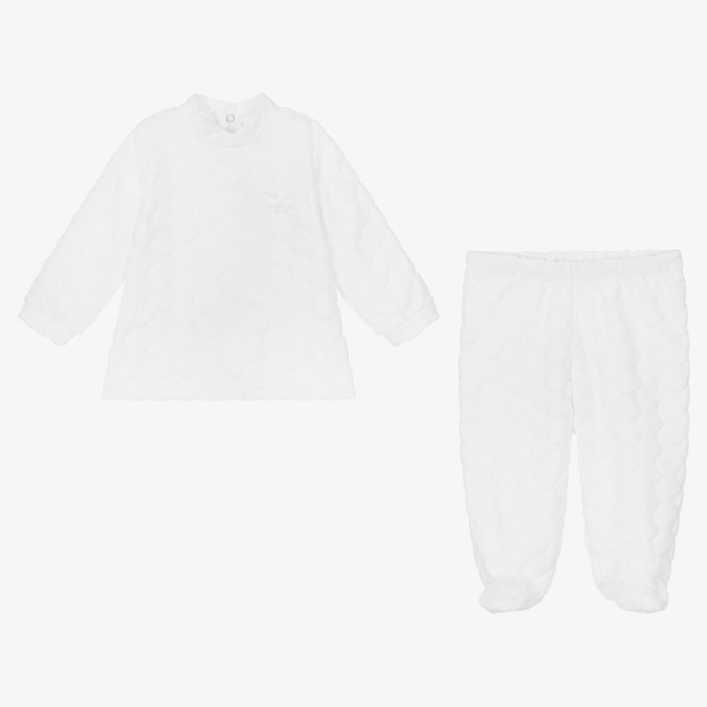 Babidu-White Velour 2 Piece Babygrow | Childrensalon Outlet
