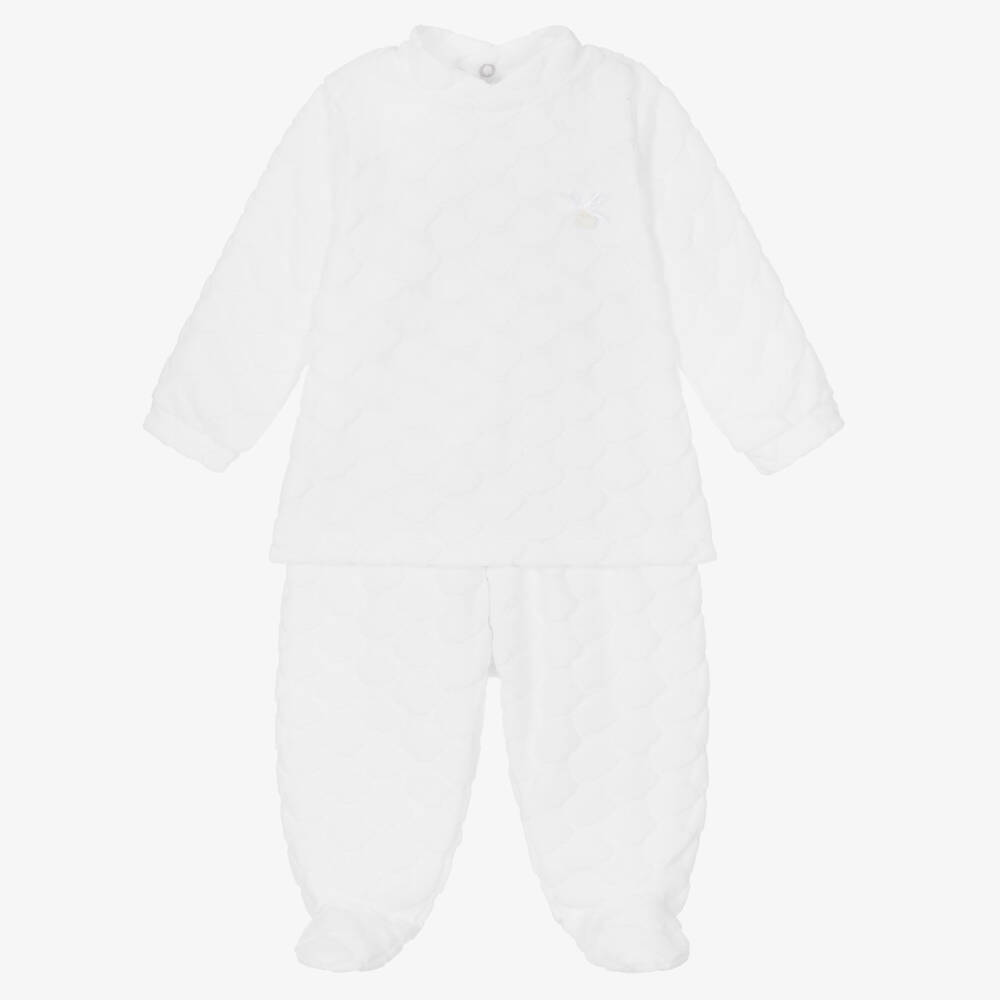 Babidu - White Velour 2 Piece Babygrow | Childrensalon