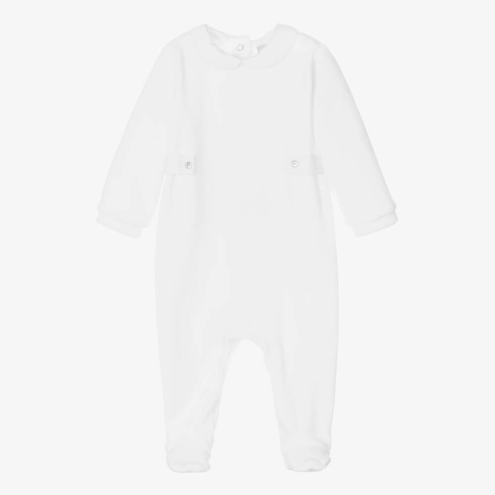 Babidu - White Velour Babygrow | Childrensalon