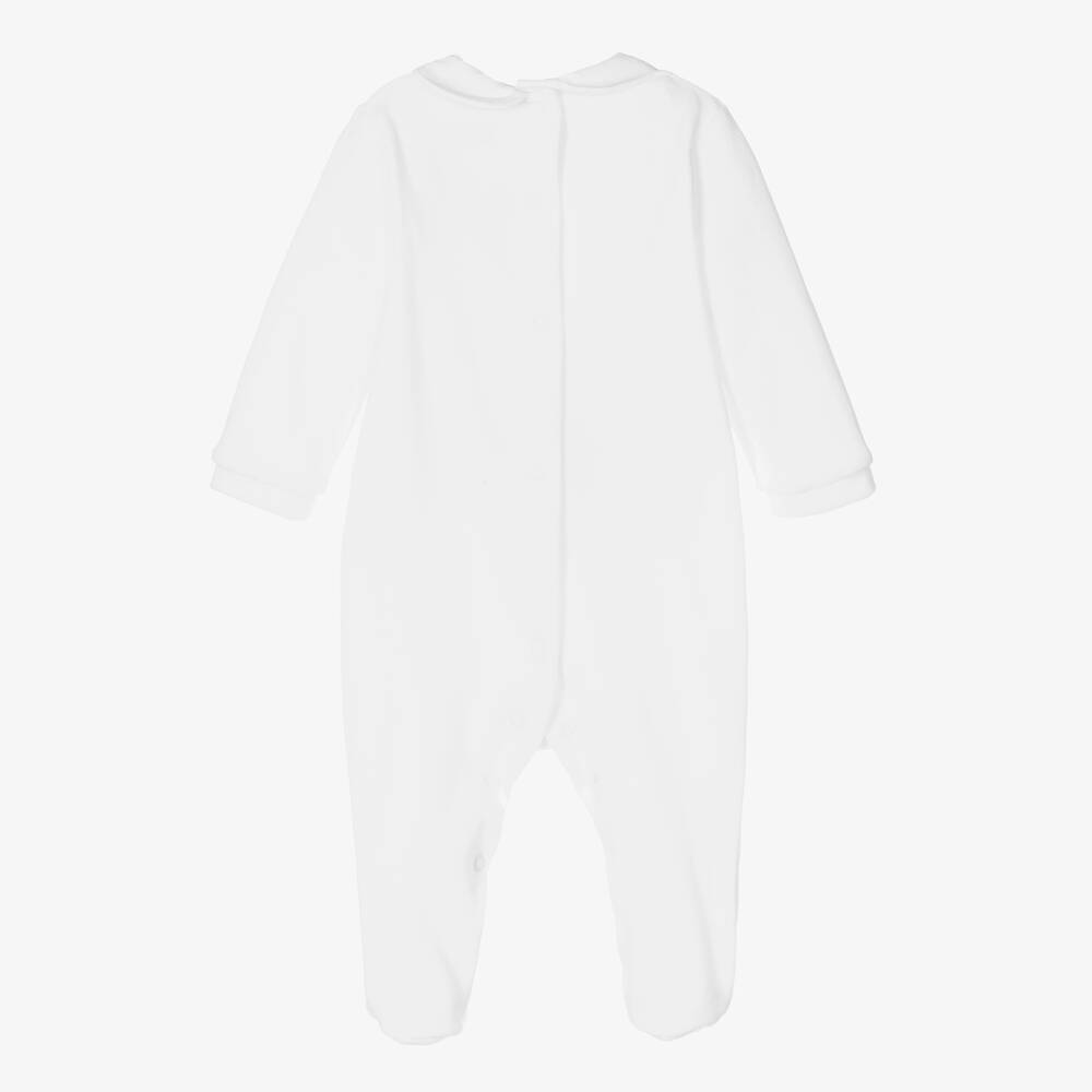 Babidu-White Velour Babygrow | Childrensalon Outlet