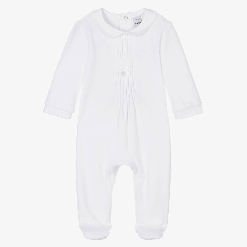 Babidu-White Velour Babygrow | Childrensalon Outlet