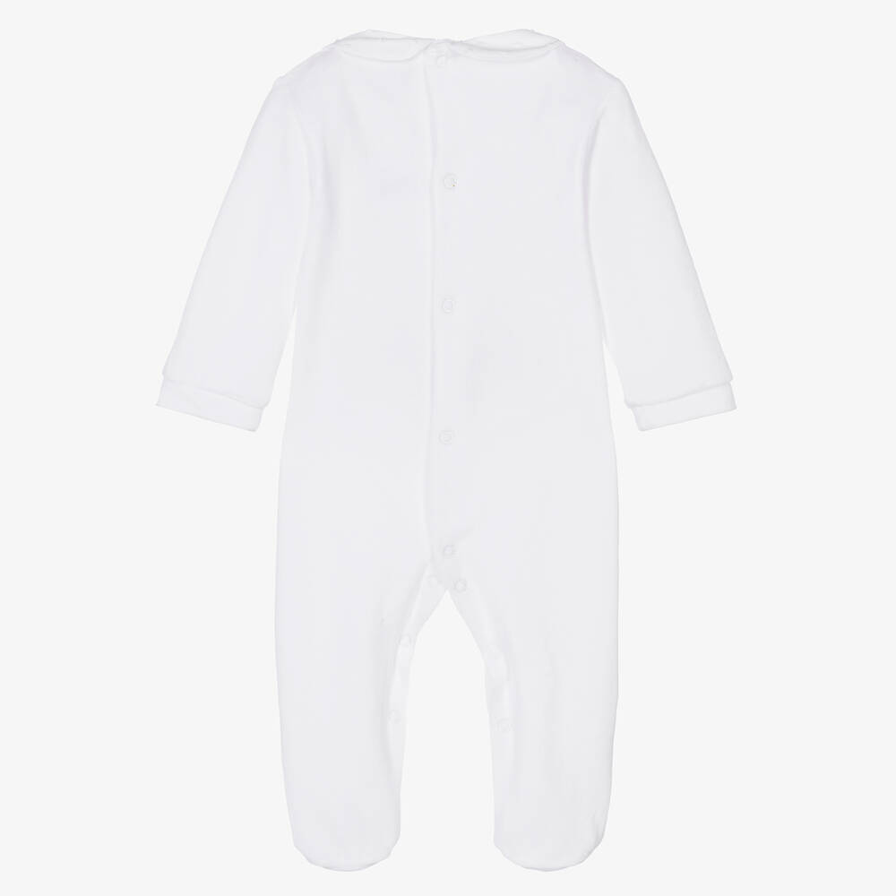 Babidu-White Velour Babygrow | Childrensalon Outlet