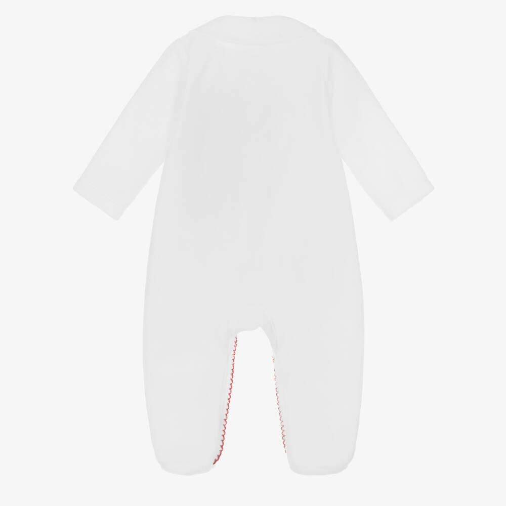 Babidu-White Velour Babygrow with Festive Reindeer Embroidery | Childrensalon Outlet