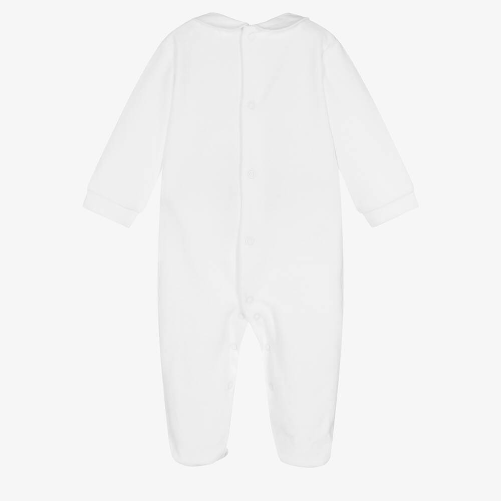 Babidu-White Velour Collared Babygrow | Childrensalon Outlet