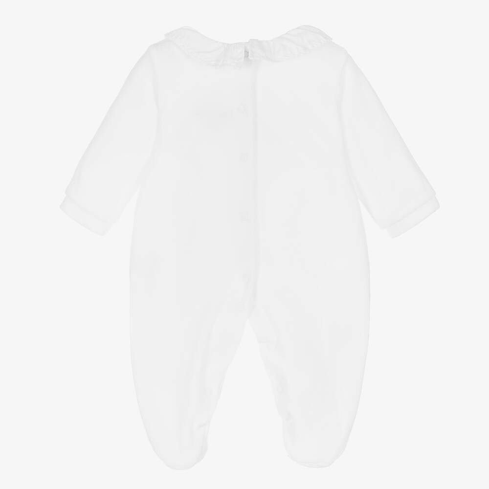 Babidu-White Velour Smocked Babygrow | Childrensalon Outlet