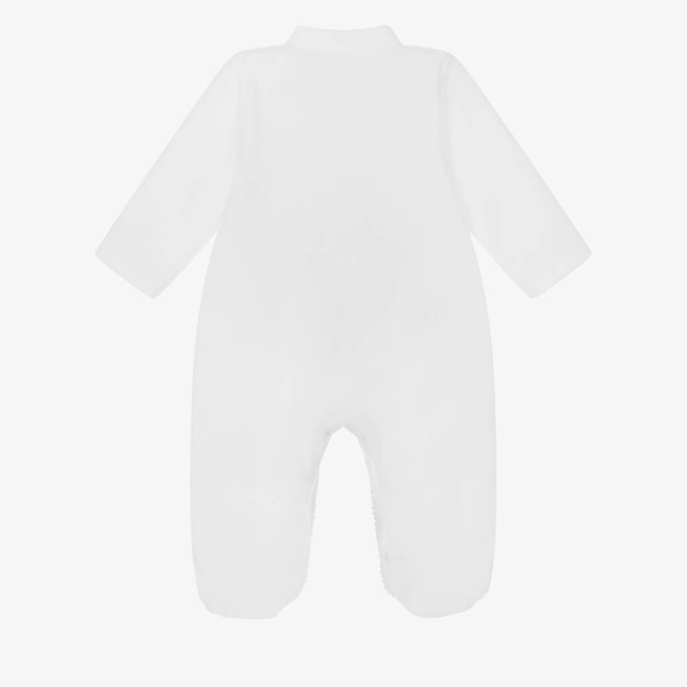 Babidu-White Velour Teddy Bear Babygrow | Childrensalon Outlet