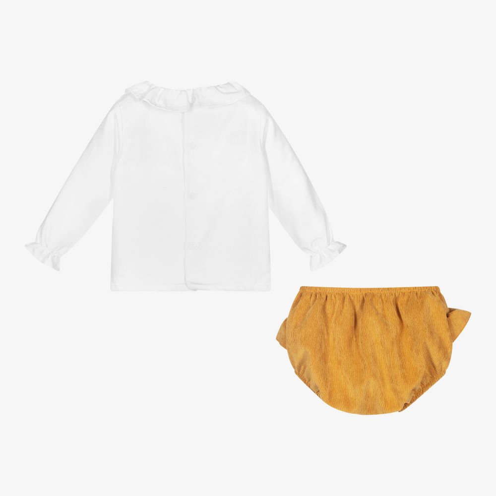 Babidu-طقم شورت وبلوز أطفال بناتي قطن لون أصفر وأبيض | Childrensalon Outlet