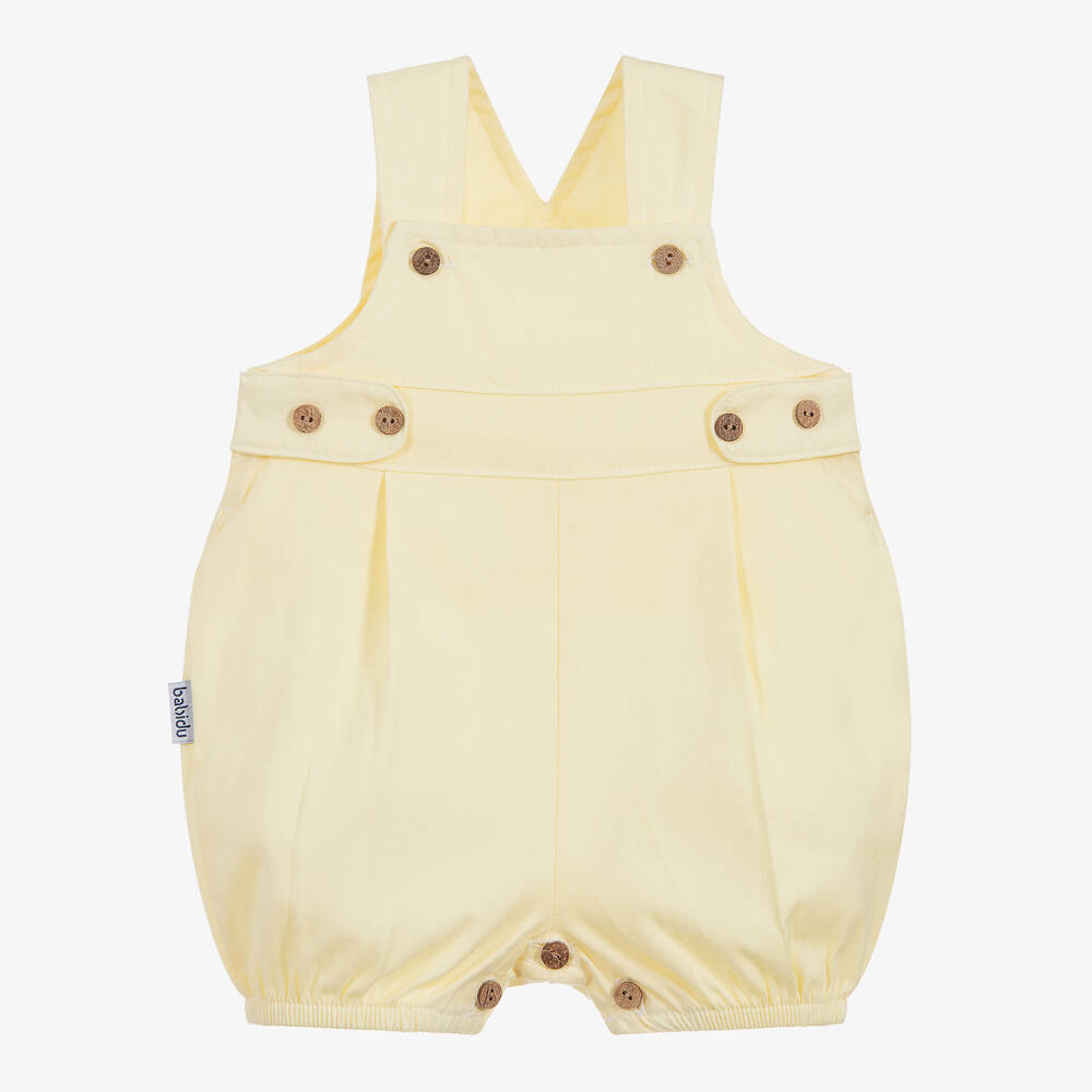 Babidu - Yellow Cotton Dungaree Shorts | Childrensalon