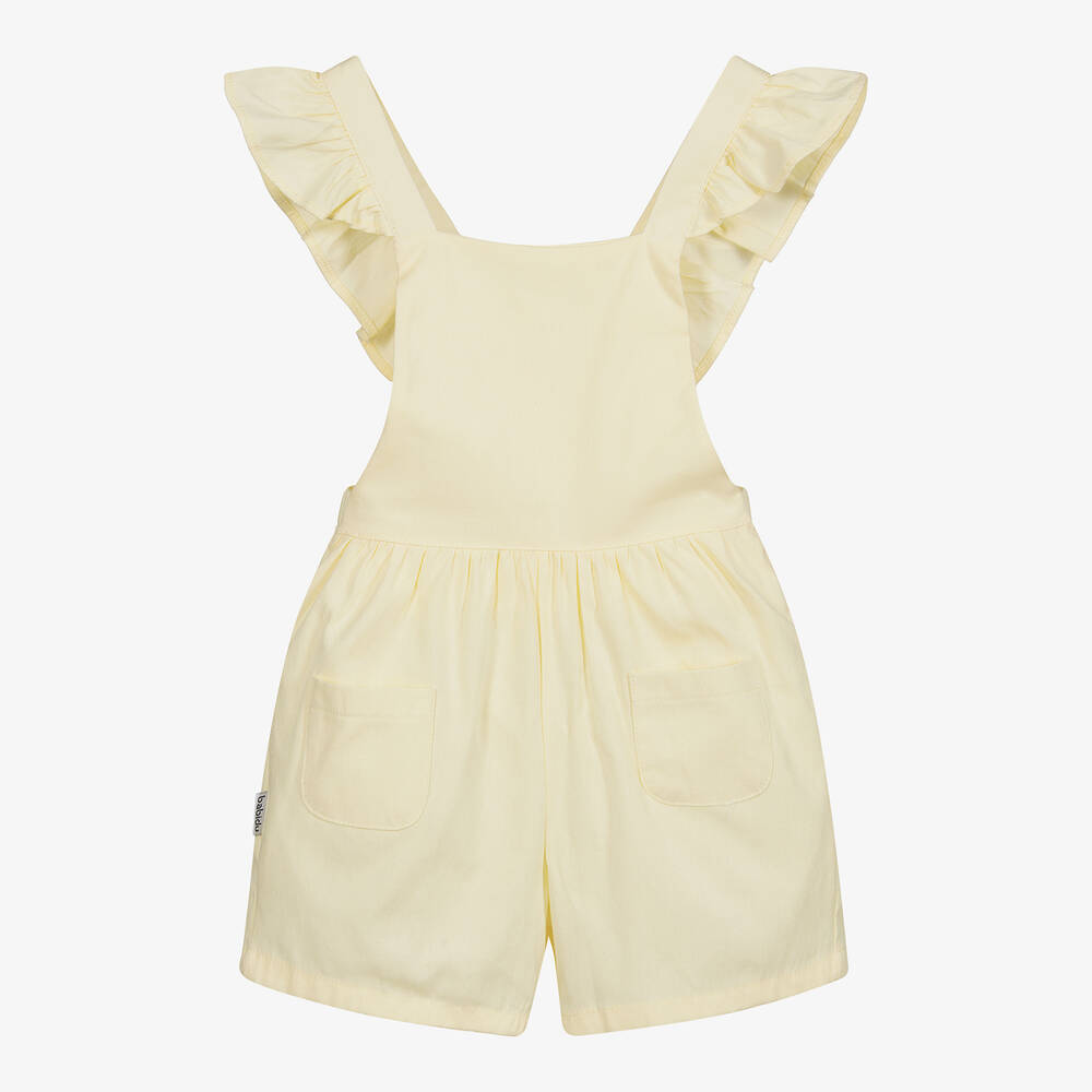 Babidu - Yellow Cotton Dungaree Shorts | Childrensalon