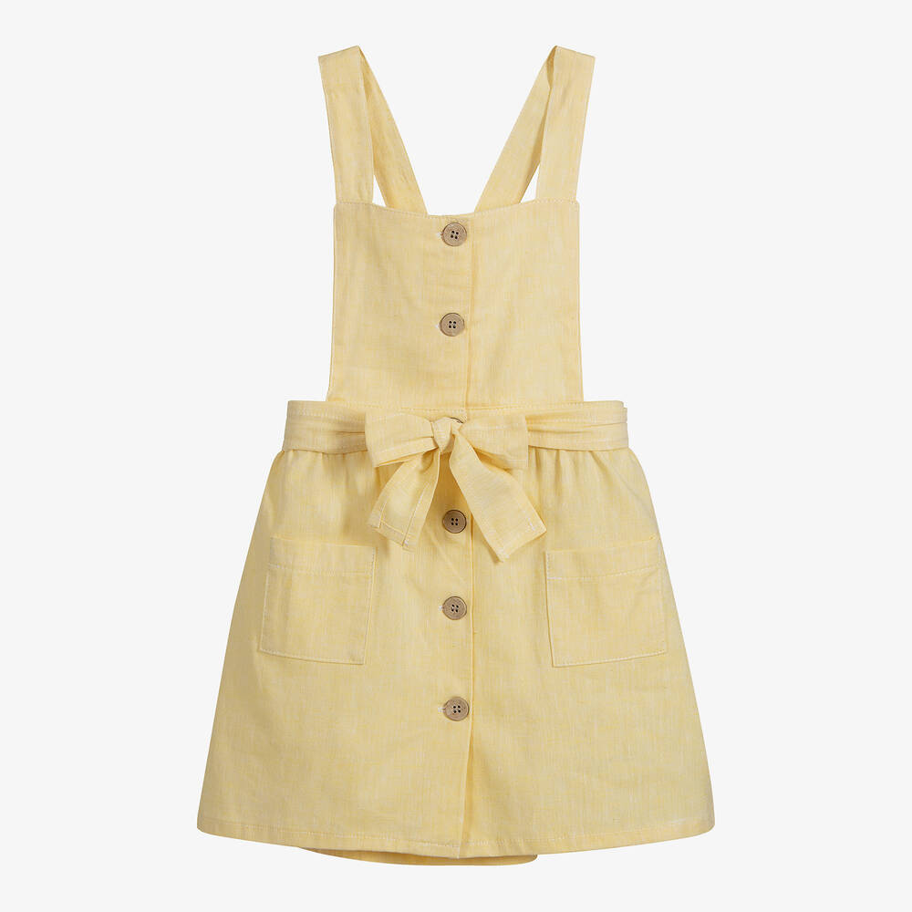 Babidu - Yellow Cotton Pinafore Dress  | Childrensalon