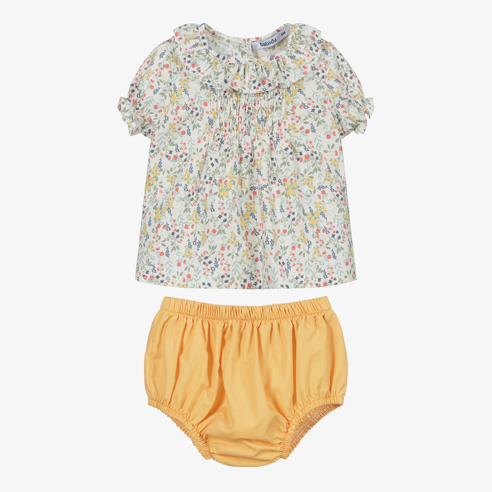 Babidu-Yellow Cotton Shorts Set | Childrensalon Outlet
