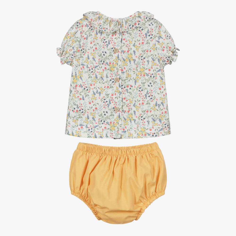 Babidu-Yellow Cotton Shorts Set | Childrensalon Outlet