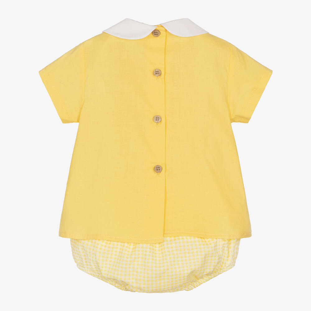 Babidu- Yellow Cotton Smocked Shorts Set | Childrensalon Outlet