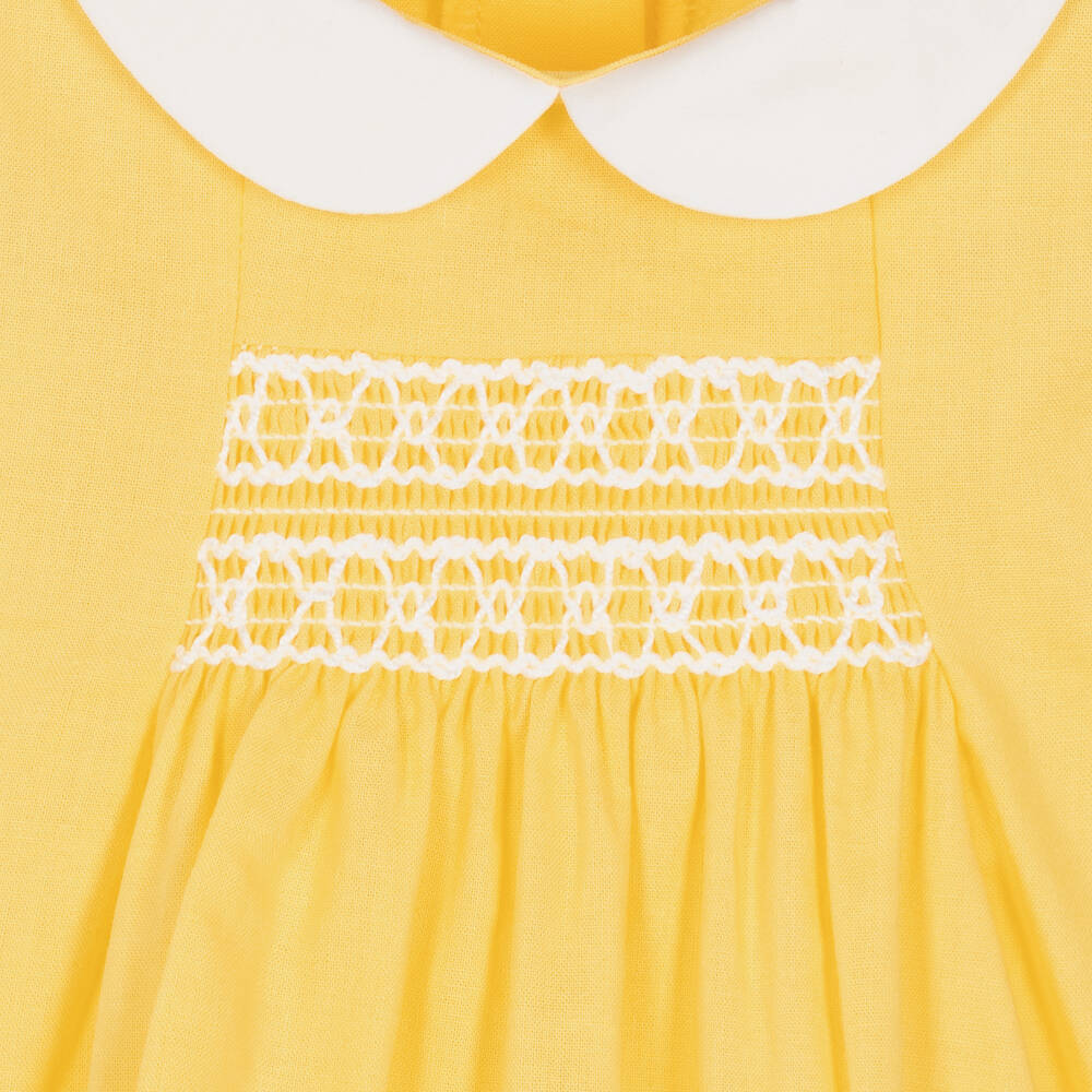 Babidu- Yellow Cotton Smocked Shorts Set | Childrensalon Outlet