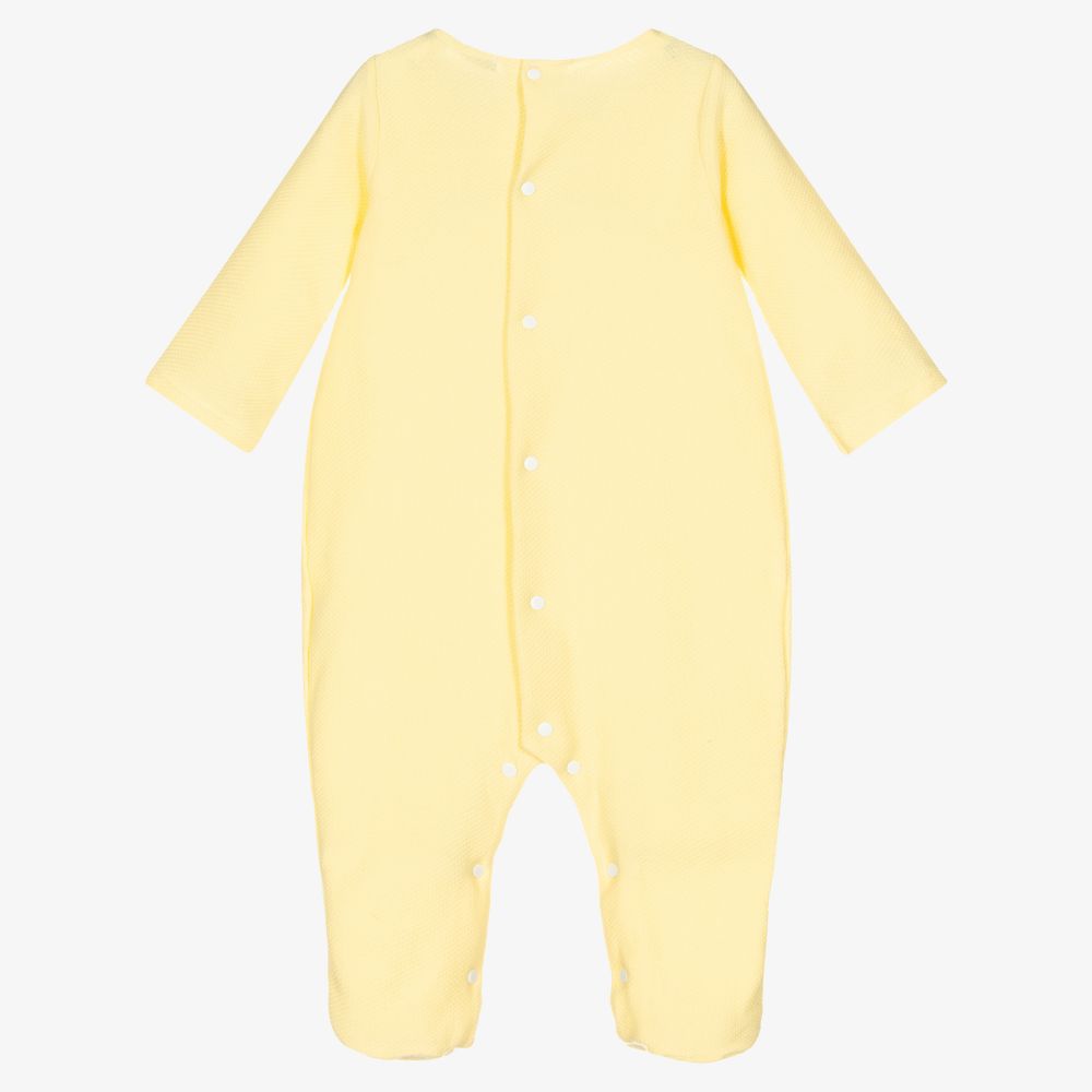Babidu-Yellow Cotton Waffle Babygrow | Childrensalon Outlet